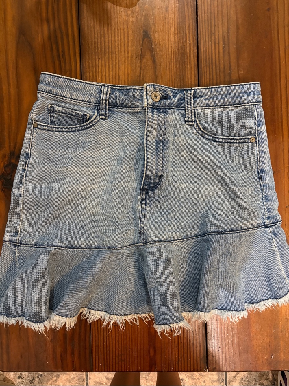 Vintage Light Blue Denim Ruffle Hem Skirt - Women's